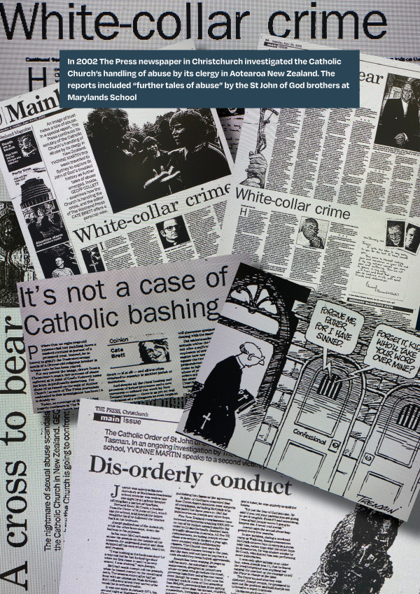 Shows some newspaper coverage - including a headline: further tales of abuse by St John of God Brothers. 