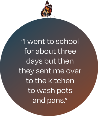 A picture of a quote by Mr CB that says “I went to school for about three days but then they sent me over to the kitchen to wash pots and pans.”