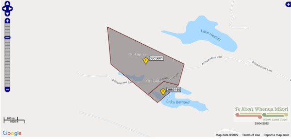 A map showing 39.9397 hectares of the Otakapou reserve is administered by an Ahu Whenua Trust, representing 140 Ngā Wairiki and Ngāti Apa individuals. A smaller area of 4.4214 hectares, taking in part of Lake Bernard, is a Māori reservation established in 1978 “for the purpose of a fishing ground and recreation ground for the common use and benefit of the owners and their kinsfolk.