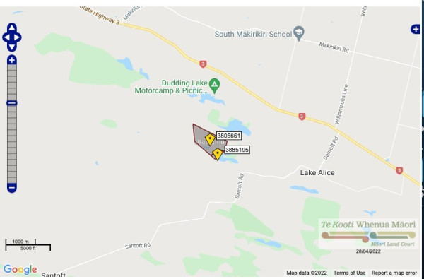 A map showing the proximity of Otakapou reserve to Rotowhero Lake Alice.