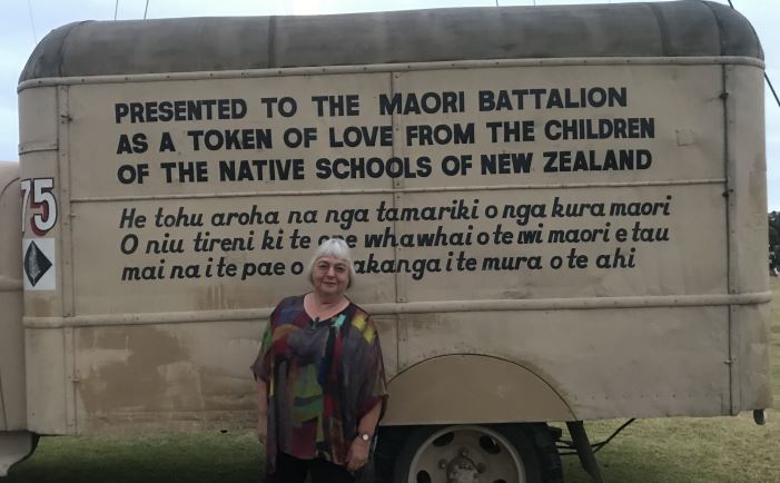 Coral in front of the Maori Battalion truck