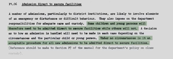 Portion of the Department of Social Welfare, Residential Workers Manual (1975) noted in footnote 172