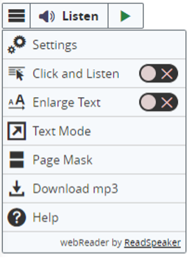 web Reader menu